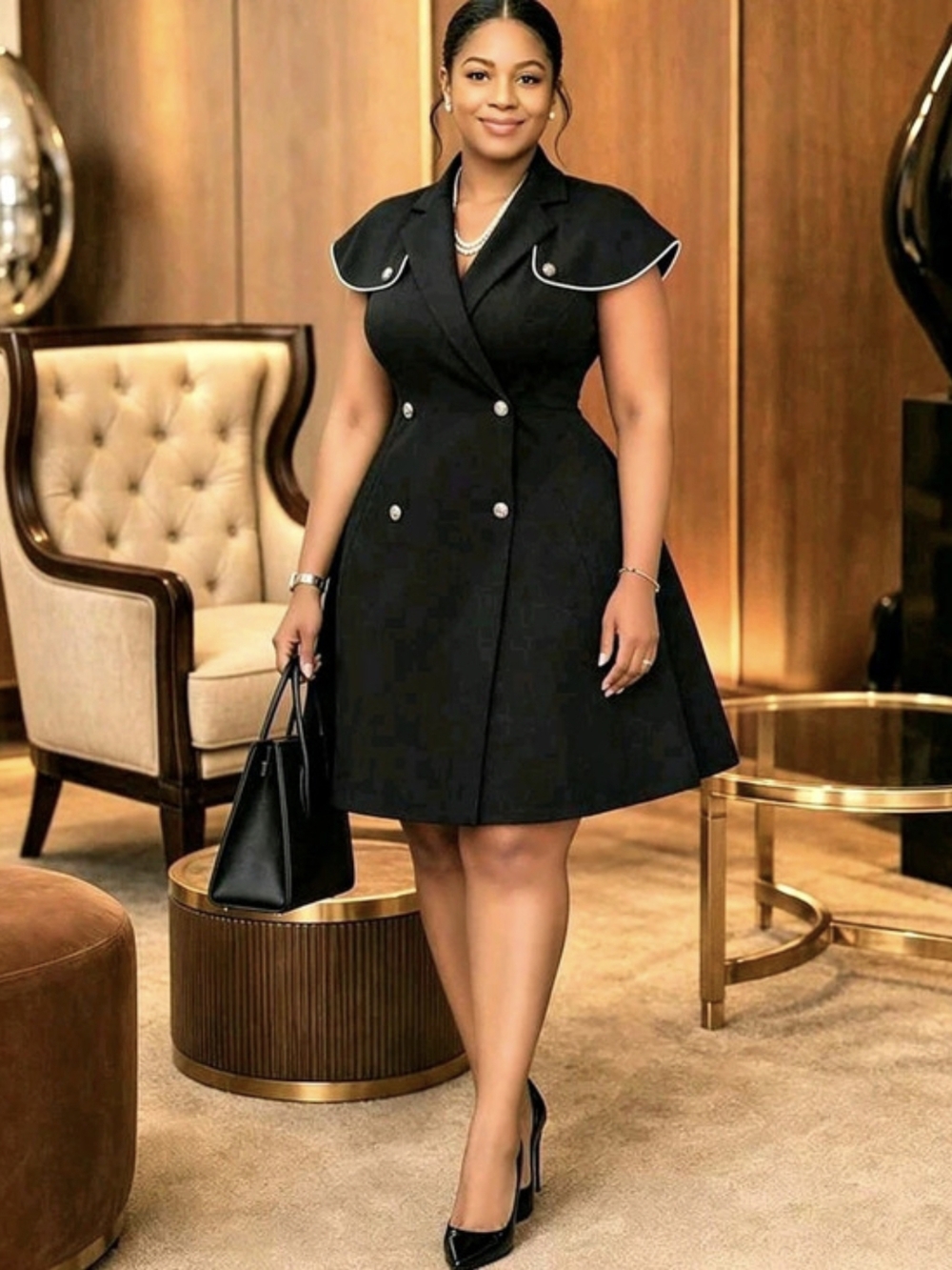 Black Mini Double-Breasted Dress